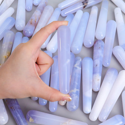 100mm Blue Chalcedony Hand Carved Crystal Guasha Wand,Massage Stick
