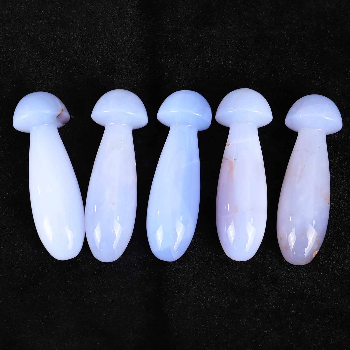 98mm Blue Chalcedony Hand Carved Crystal Mushroom Guasha Stick,Massage Tool