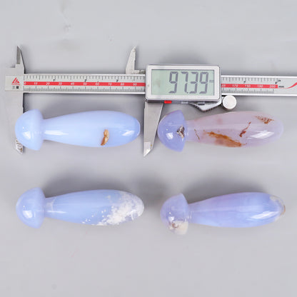 98mm Blue Chalcedony Hand Carved Crystal Mushroom Guasha Stick,Massage Tool