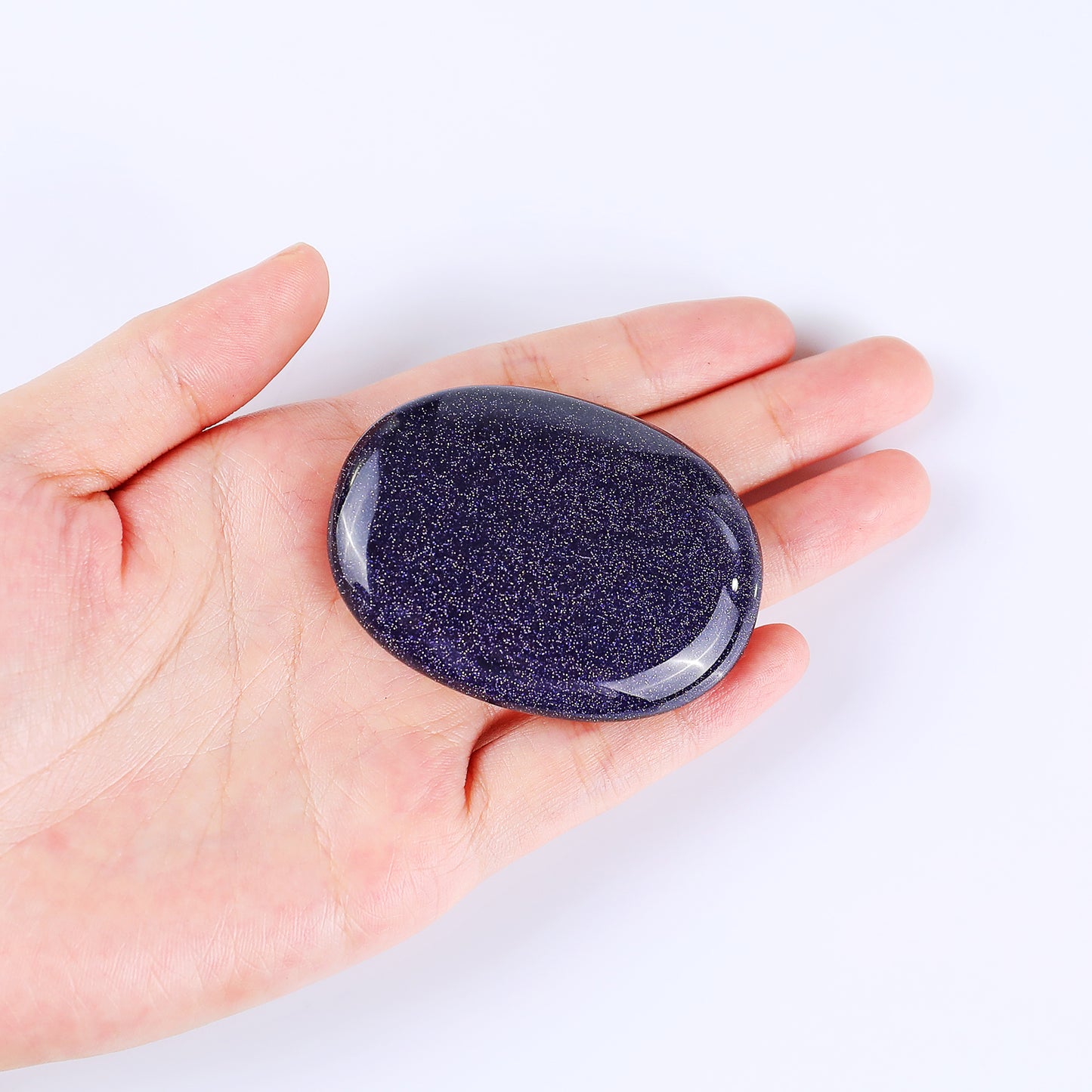 Natural Blue Gold Stone Hand Carved Crystal Polished Palm Stone