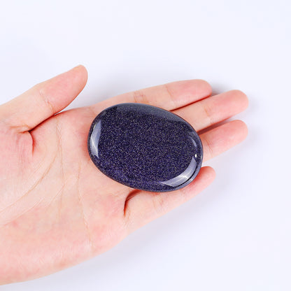 Natural Blue Gold Stone Hand Carved Crystal Polished Palm Stone