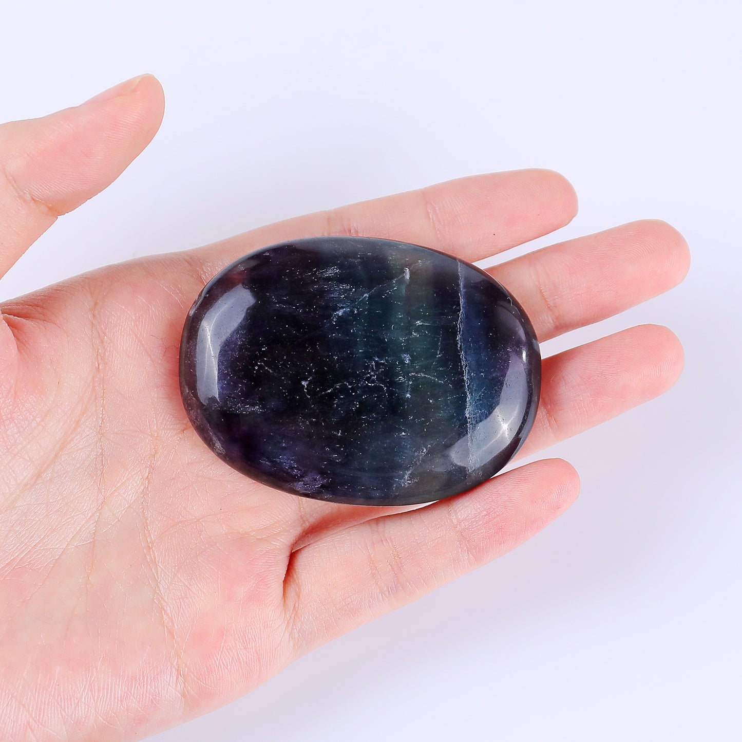 Natural Green Fluorite Hand Carved Crystal Polished Palm Stone