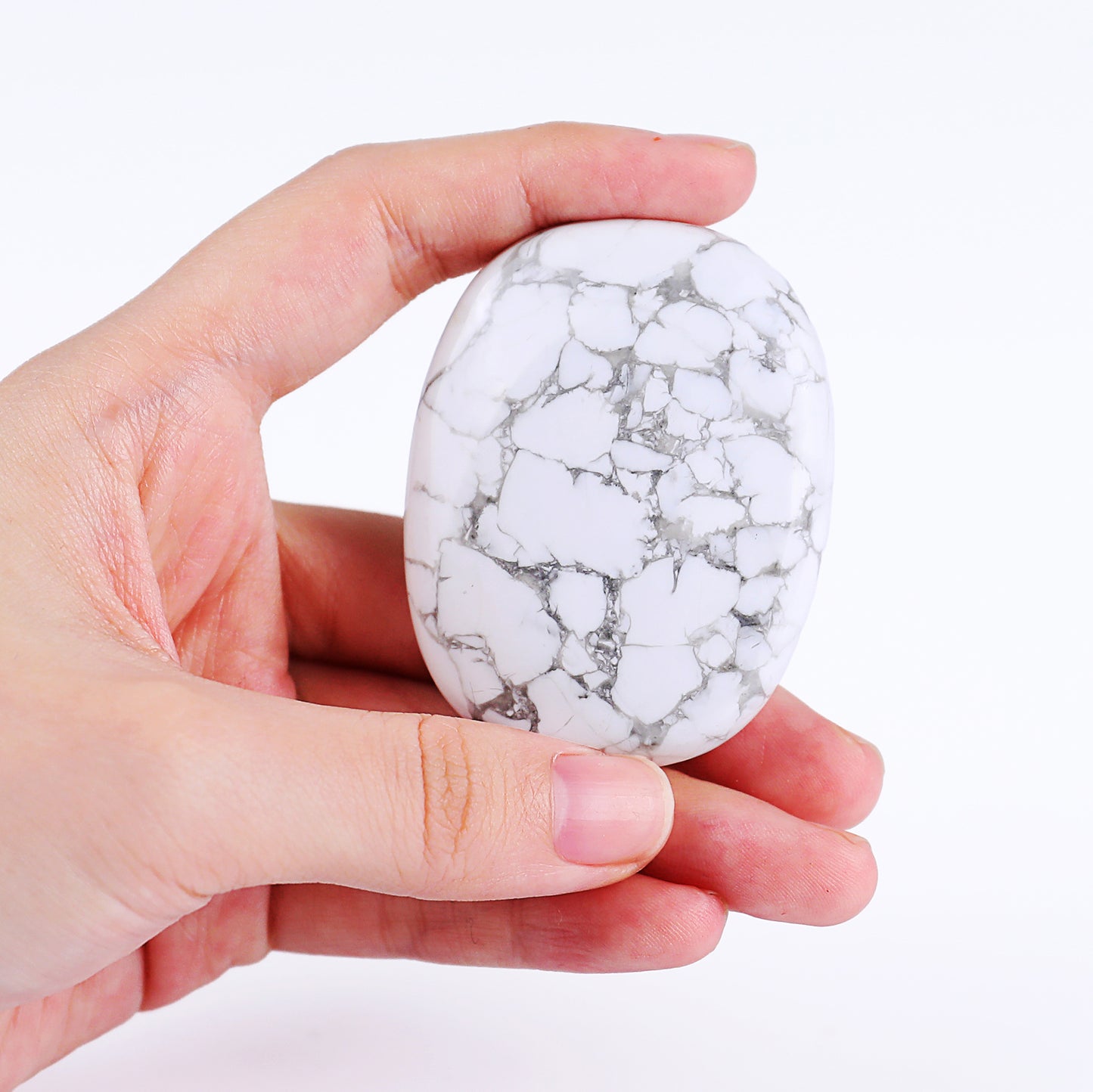 Natural Howlite Hand Carved Crystal Polished Palm Stone