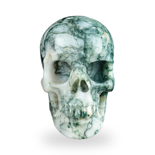 Moss Agate crystal skull 4.5" SKH45MA01 hand carved gemstone