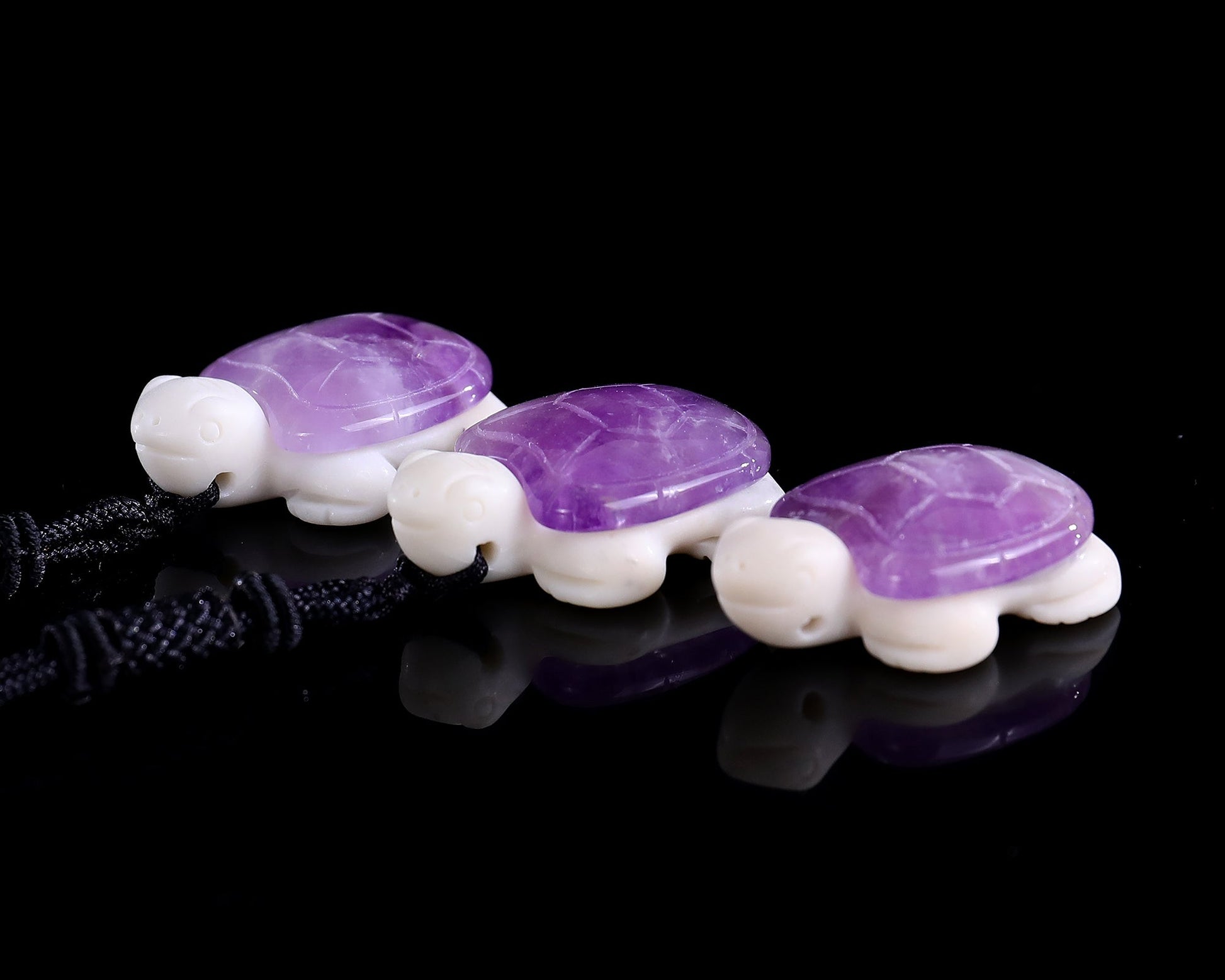 Nicedony 1.5" Amethyst Hand Carved Crystal Mini Turtle Pendant 3pcs