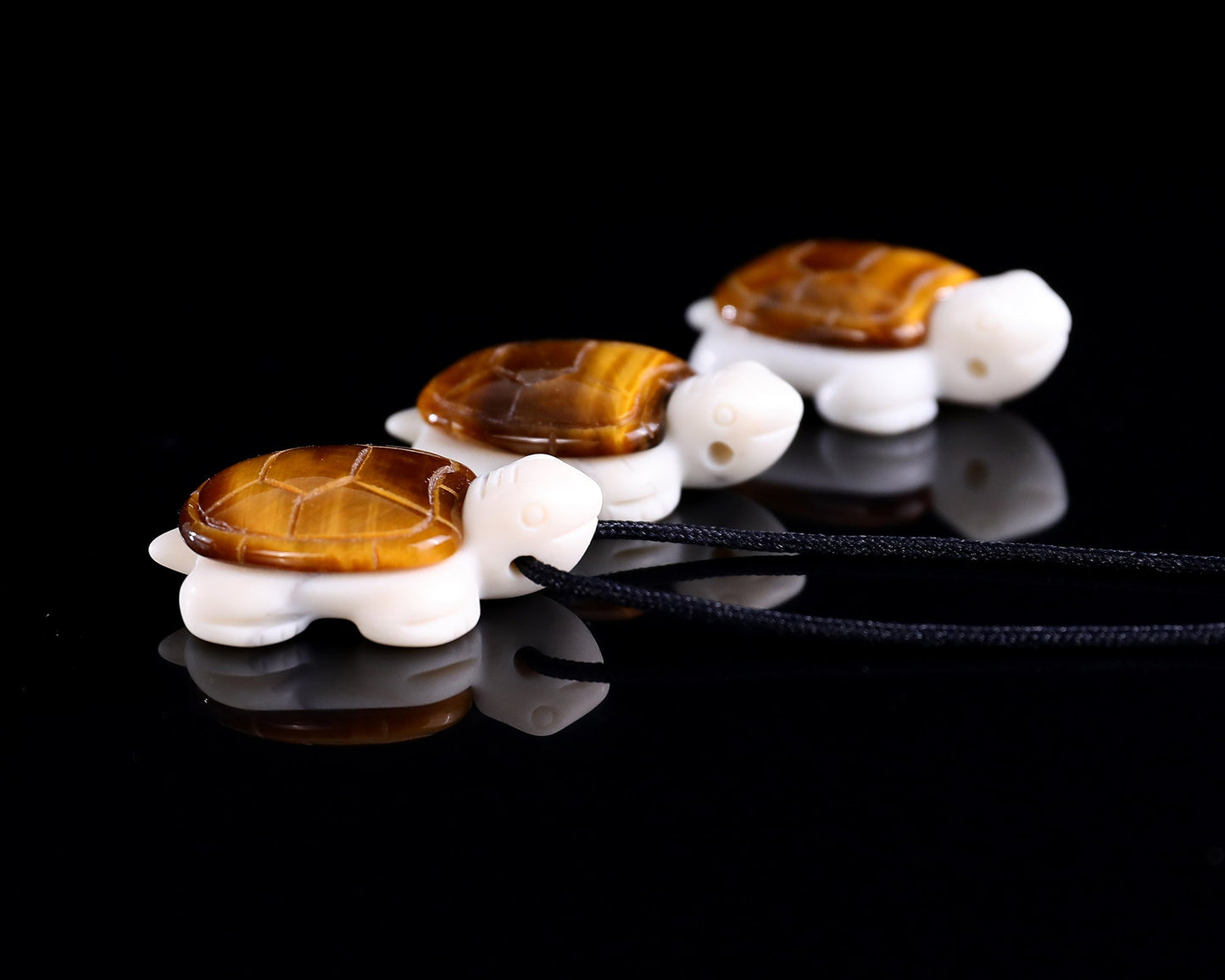 Nicedony 1.5" Tiger Iron Eye Hand Carved Mini Turtle Pendant 3pcs - View 2