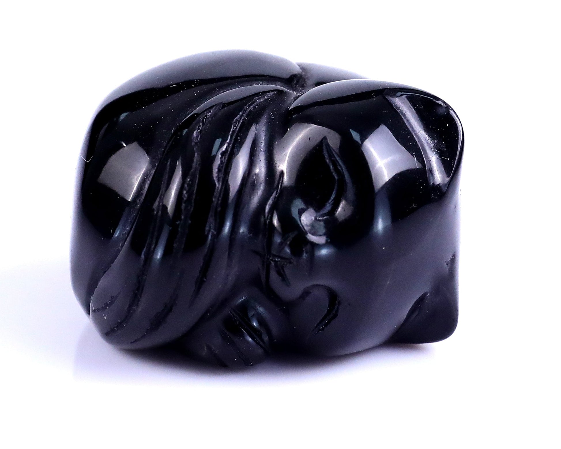 Nicedony 1.6" Black Obsidian Hand Carved Crystal Sleepy Cat Sculpture