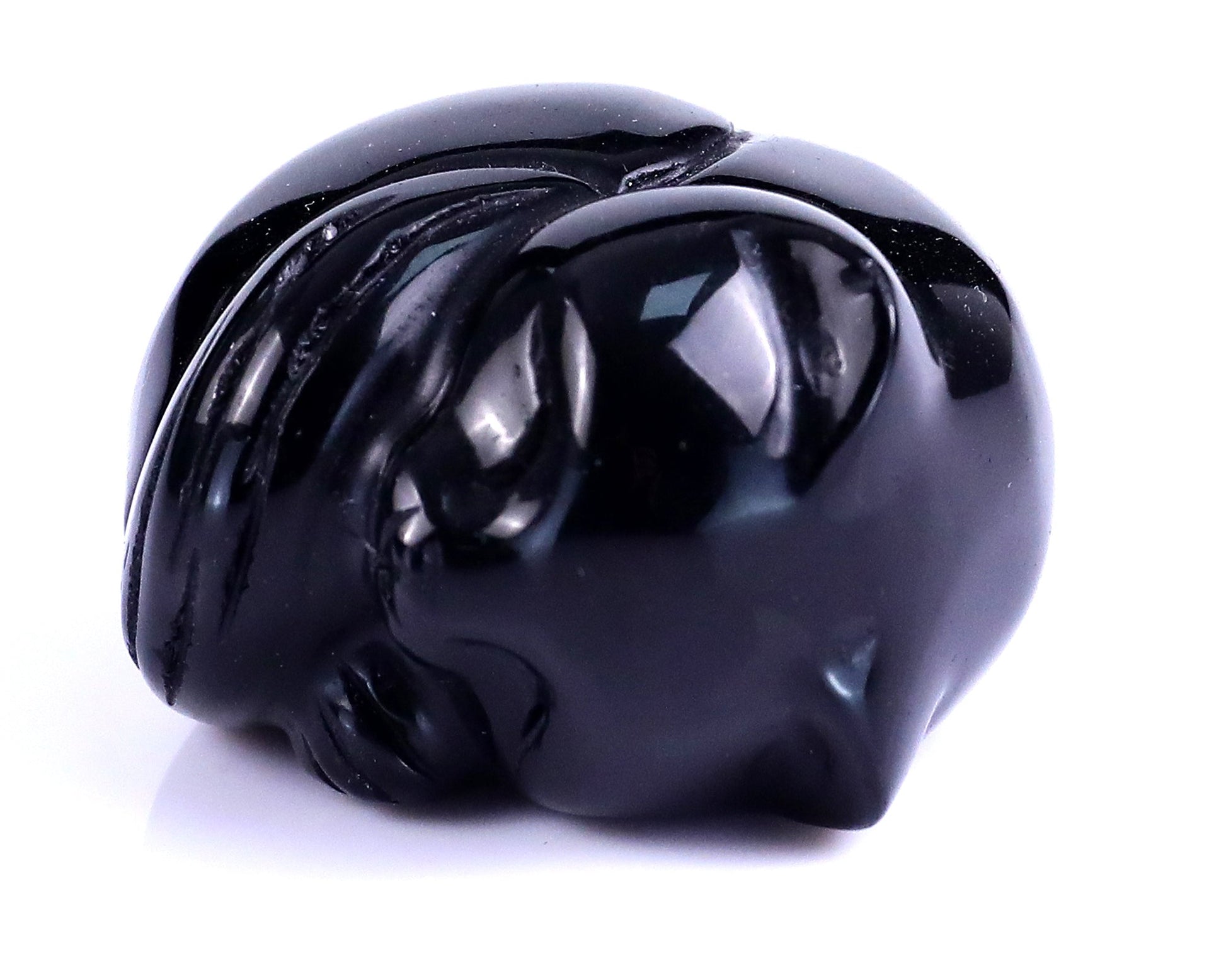 Nicedony 1.6" Black Obsidian Hand Carved Crystal Sleepy Cat Sculpture - View 7