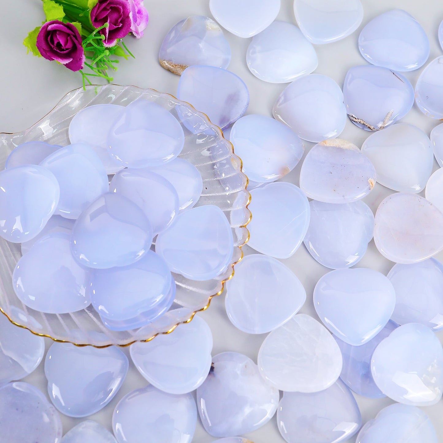 Nicedony 1.6" Blue Chalcedony Hand Carved Crystal Heart Shape Worry Stone - View 4