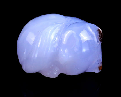 Nicedony 1.6" Blue Chalcedony Hand Carved Sleepy Cat Sculpture