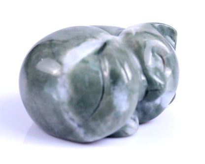 Nicedony 1.6" Jiulong Jade Hand Carved Crystal Sleepy Cat Sculpture - View 2