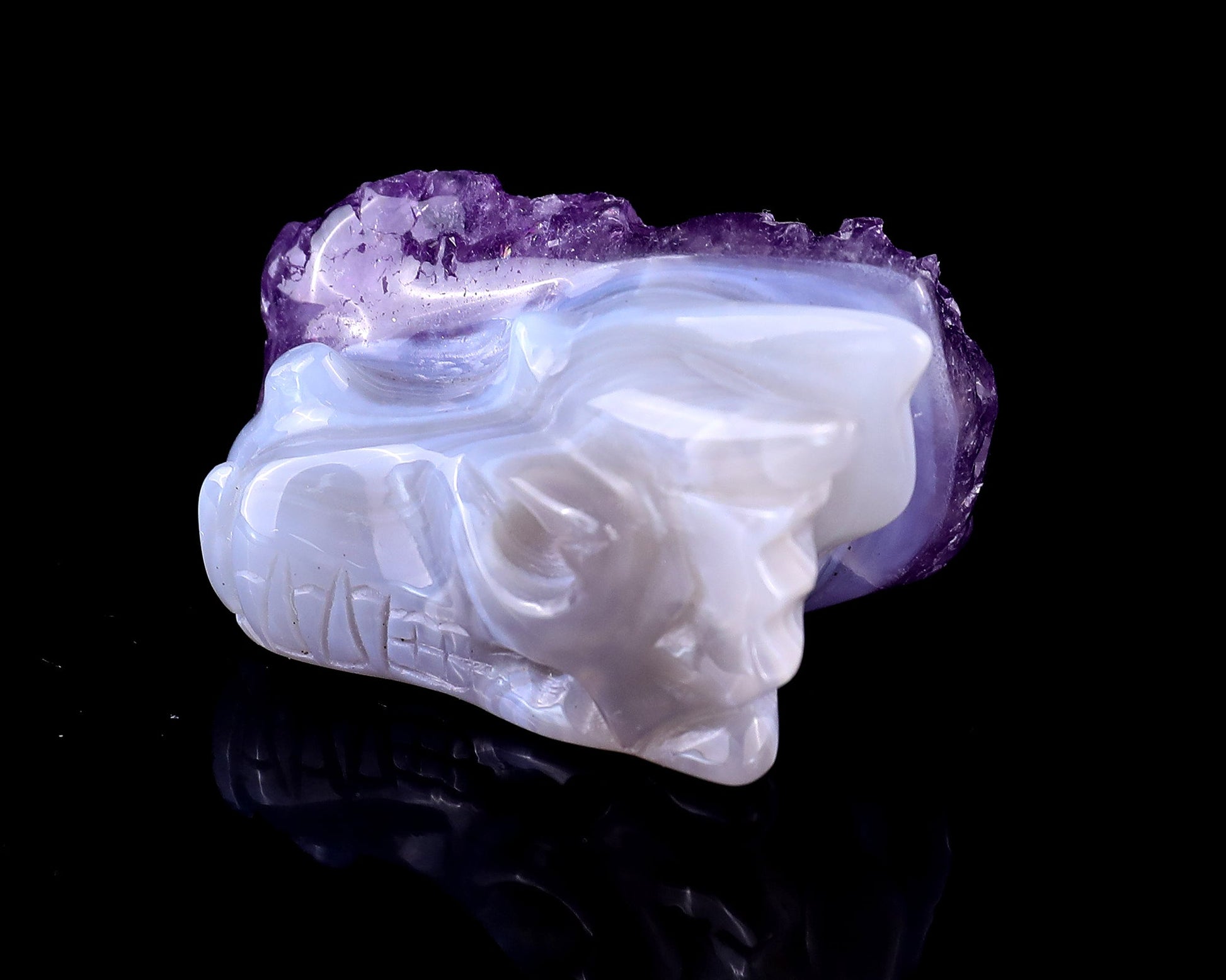 Nicedony 1.7" Amethyst Druse Agate Hand Carved Dragon Skull Sculpture - View 6