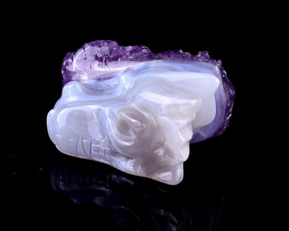 Nicedony 1.7" Amethyst Druse Agate Hand Carved Dragon Skull Sculpture - View 6
