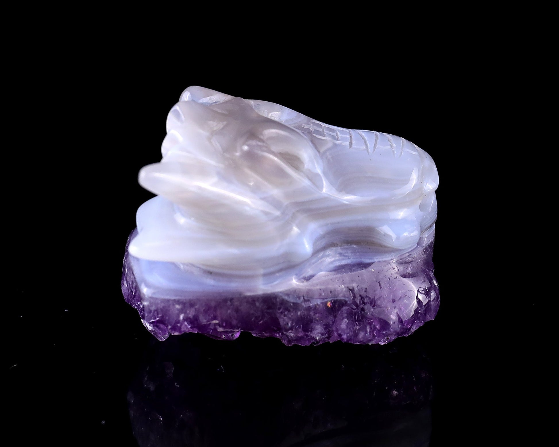 Nicedony 1.7" Amethyst Druse Agate Hand Carved Dragon Skull Sculpture - View 8