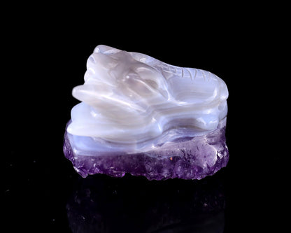Nicedony 1.7" Amethyst Druse Agate Hand Carved Dragon Skull Sculpture - View 8
