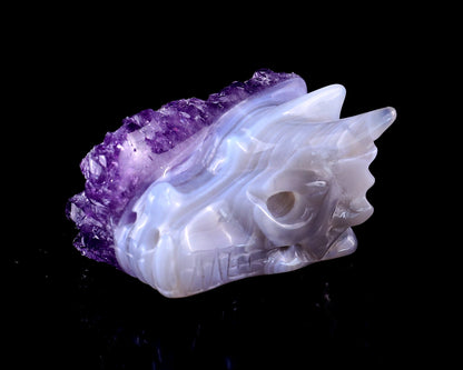 Nicedony 1.7" Amethyst Druse Agate Hand Carved Dragon Skull Sculpture