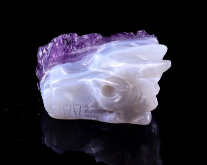 Nicedony 1.7" Amethyst Druse Agate Hand Carved Dragon Skull Sculpture - View 9