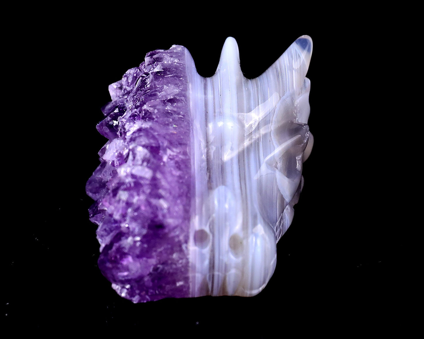 Nicedony 1.7" Amethyst Druse Agate Hand Carved Dragon Skull Sculpture - View 2