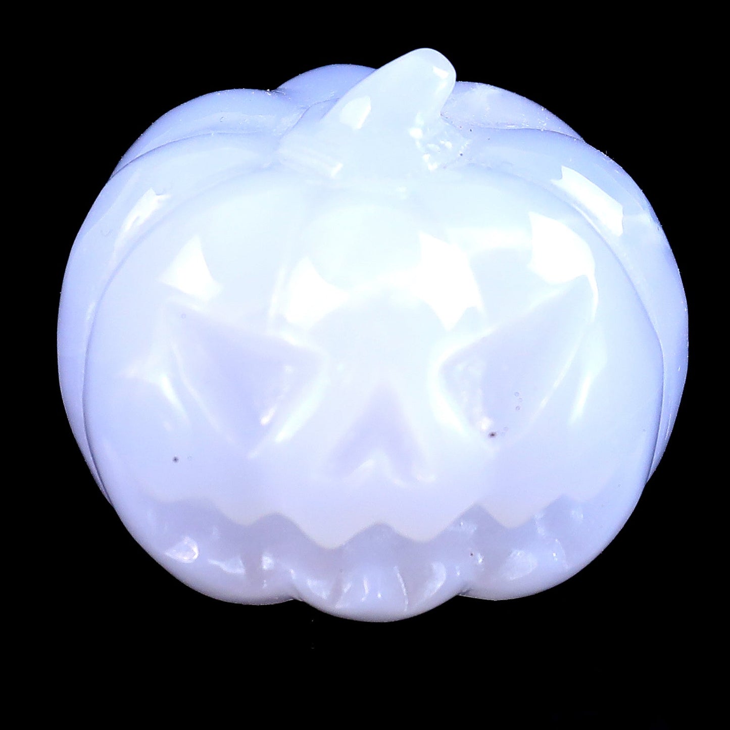 Nicedony 1.7” Natural Blue Chalcedony Hand Carved Crystal Pumpkin Sculpture, Halloween Gift