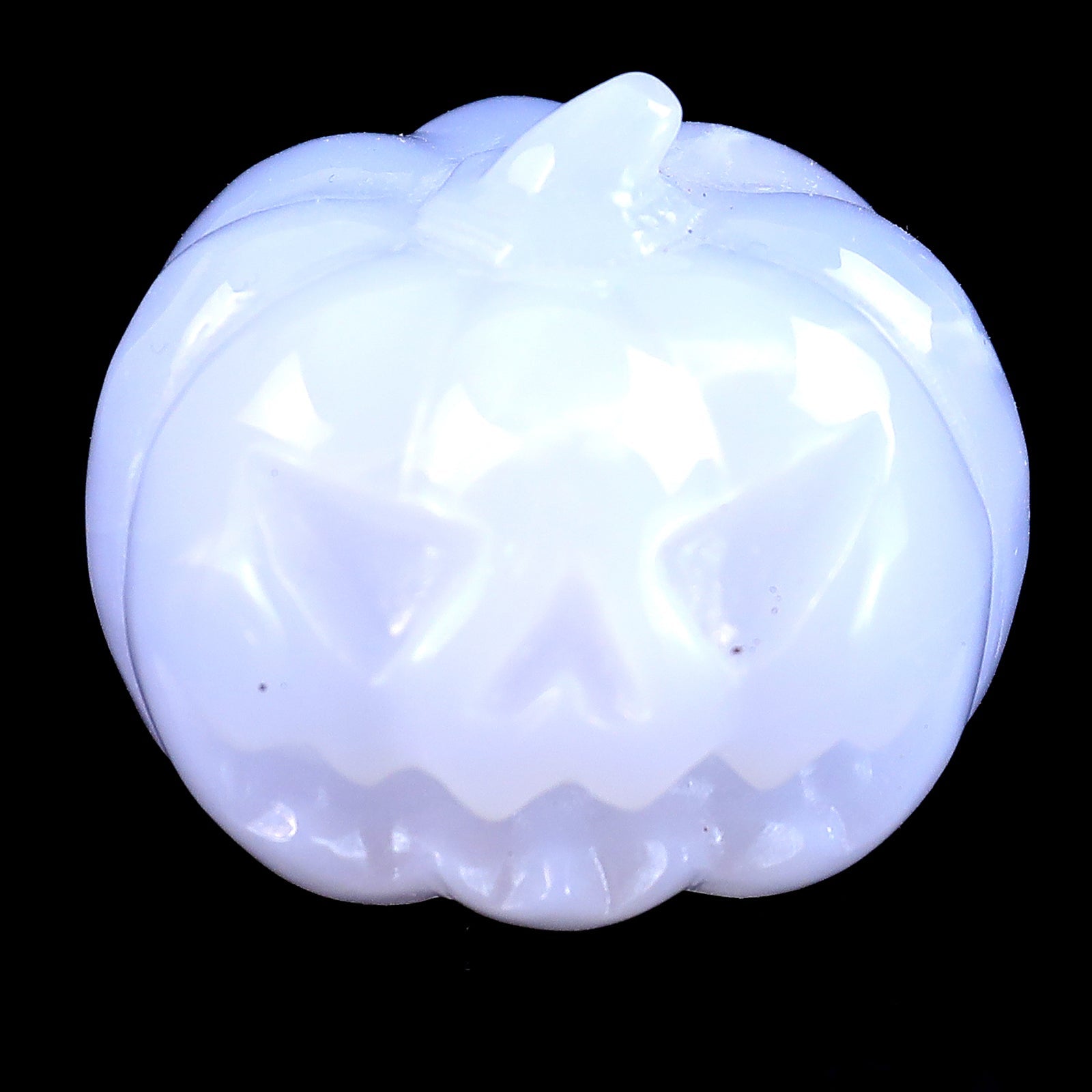 Nicedony 1.7” Natural Blue Chalcedony Hand Carved Crystal Pumpkin Sculpture, Halloween Gift