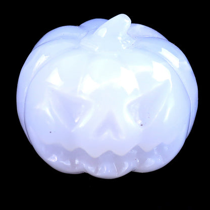 Nicedony 1.7” Natural Blue Chalcedony Hand Carved Crystal Pumpkin Sculpture, Halloween Gift