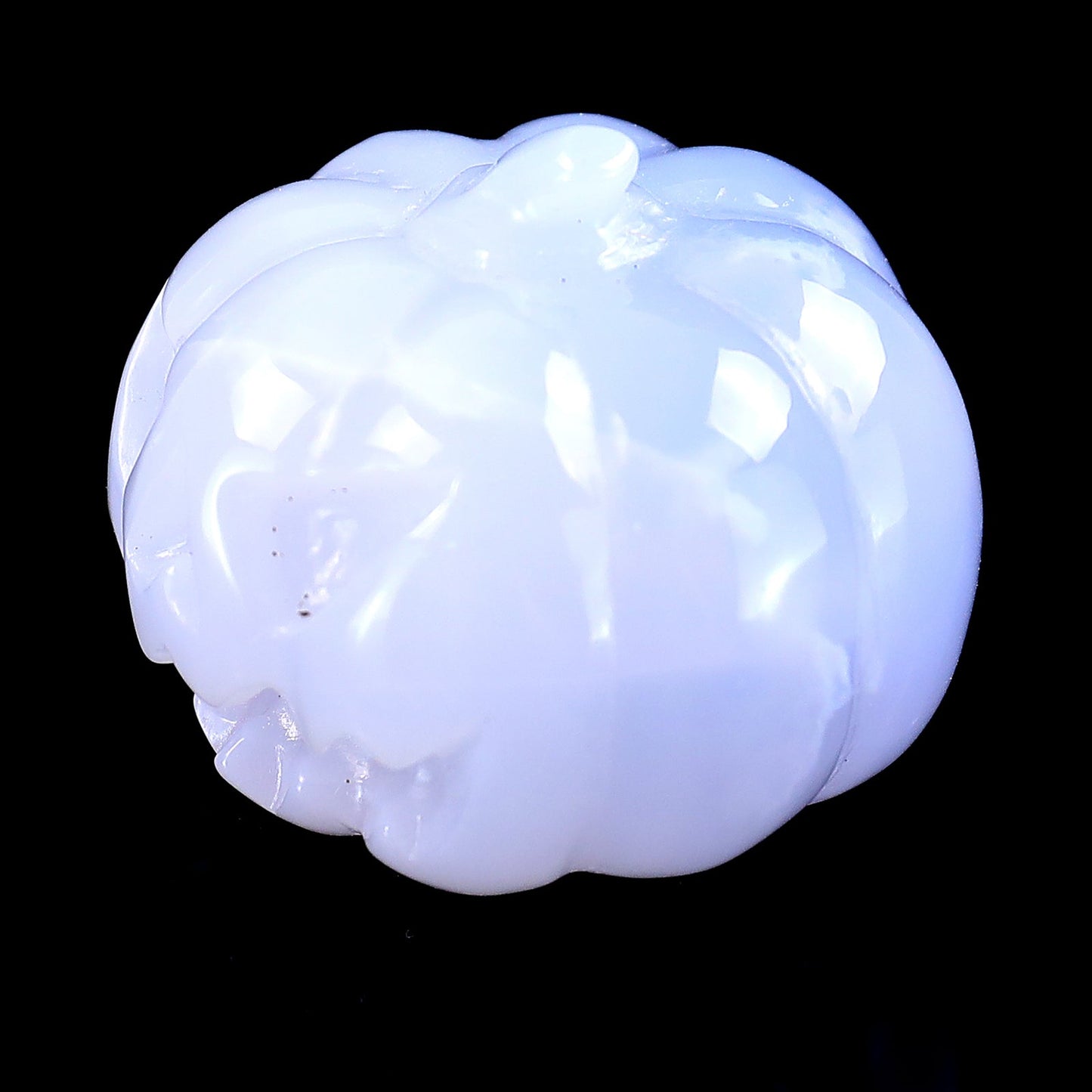 Nicedony 1.7” Natural Blue Chalcedony Hand Carved Crystal Pumpkin Sculpture, Halloween Gift - View 7