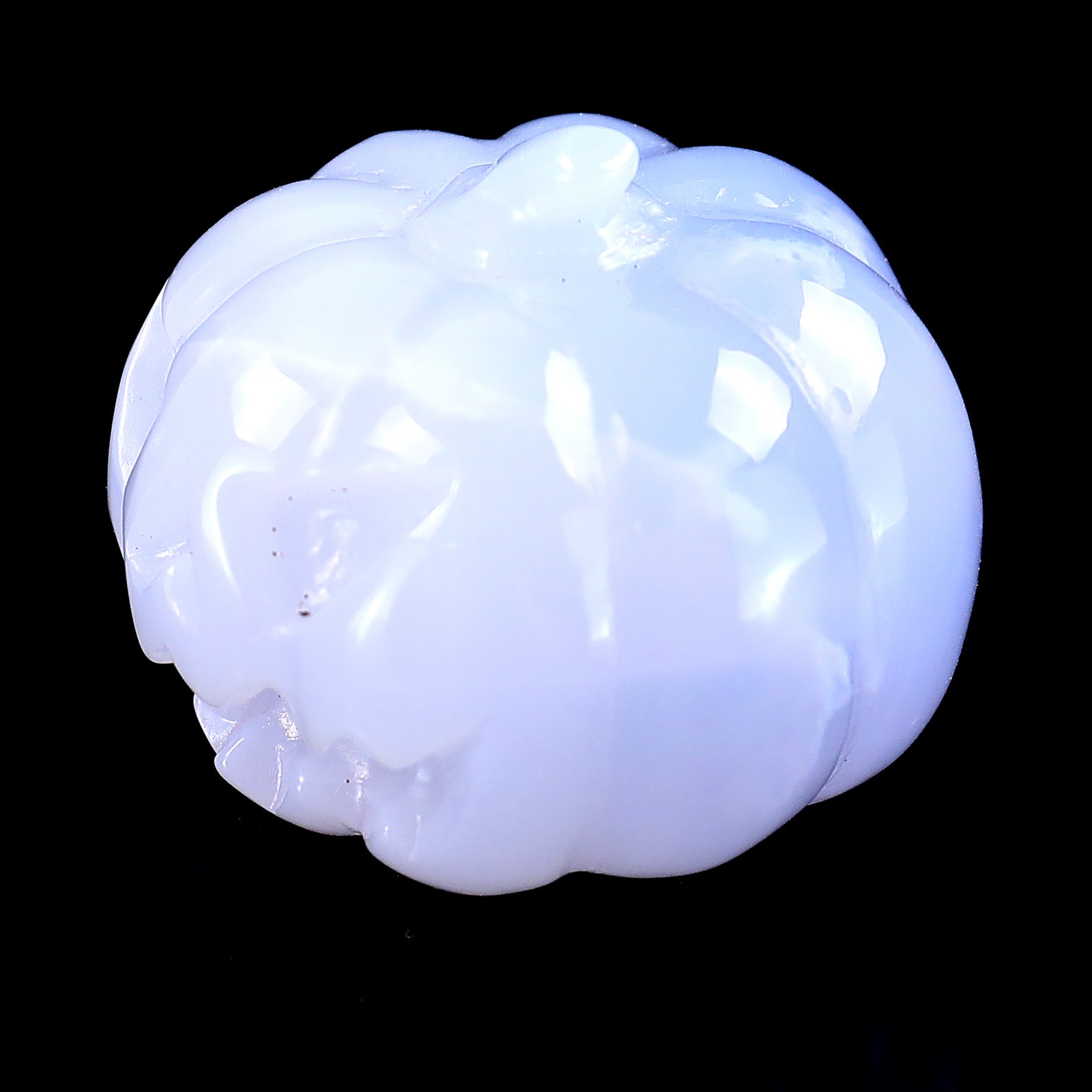 Nicedony 1.7” Natural Blue Chalcedony Hand Carved Crystal Pumpkin Sculpture, Halloween Gift - View 7