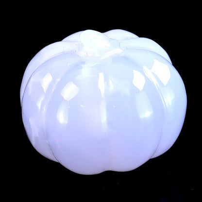 Nicedony 1.7” Natural Blue Chalcedony Hand Carved Crystal Pumpkin Sculpture, Halloween Gift - View 4