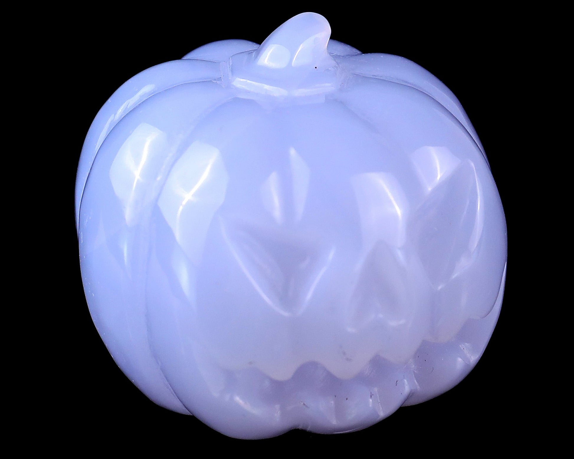 Nicedony 1.7” Blue Chalcedony Hand Carved Crystal Pumpkin Sculpture
