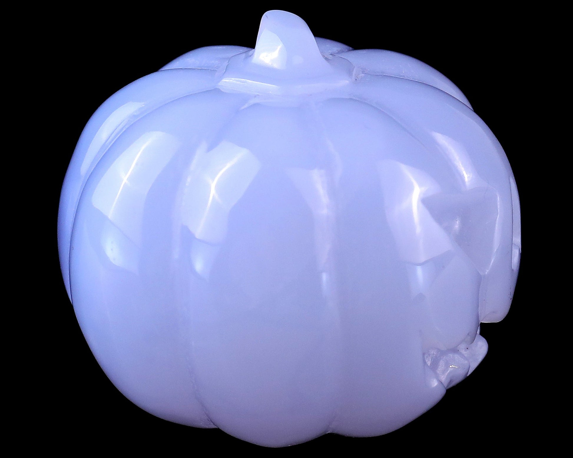 Nicedony 1.7” Blue Chalcedony Hand Carved Crystal Pumpkin Sculpture - View 4