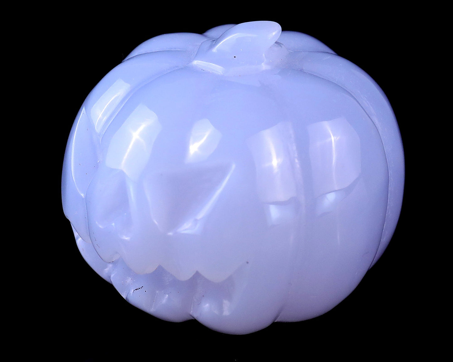 Nicedony 1.7” Blue Chalcedony Hand Carved Crystal Pumpkin Sculpture - View 7