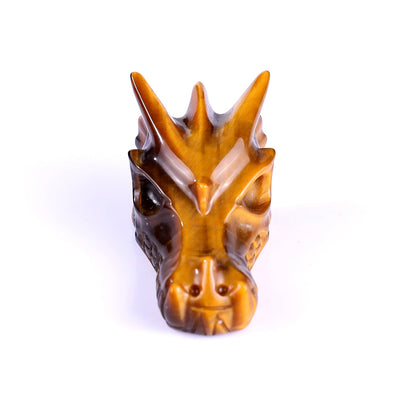 Nicedony 1.7" Tiger Iron Eye Hand Carved Dragon Skull Sculpture - #3100148