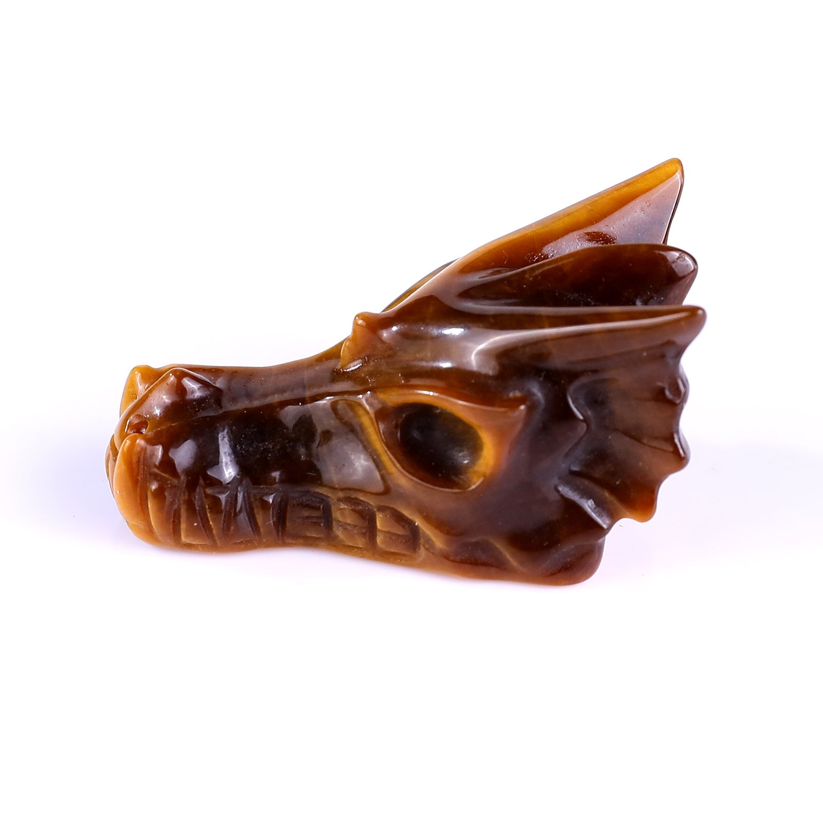 Nicedony 1.7" Tiger Iron Eye Hand Carved Dragon Skull Sculpture - View 4