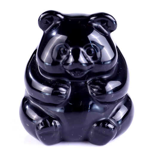 Nicedony 1.9" Black Obsidian Hand Carved Crystal Panda Sculpture
