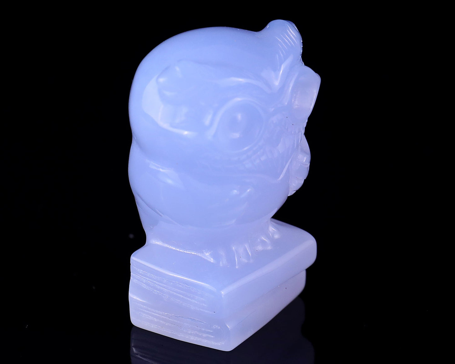 Nicedony 1.9" Blue Chalcedony Hand Carved Crystal Owl Sculpture - View 3