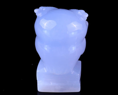Nicedony 1.9" Blue Chalcedony Hand Carved Crystal Owl Sculpture - View 5