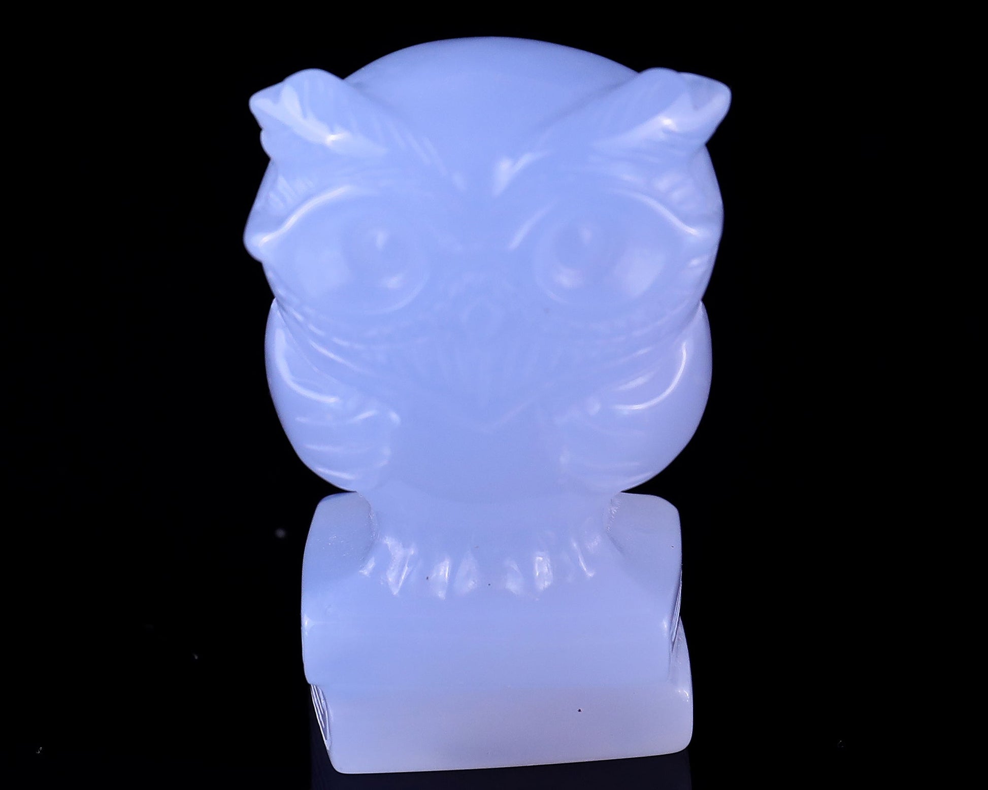 Nicedony 1.9" Blue Chalcedony Hand Carved Crystal Owl Sculpture - View 2