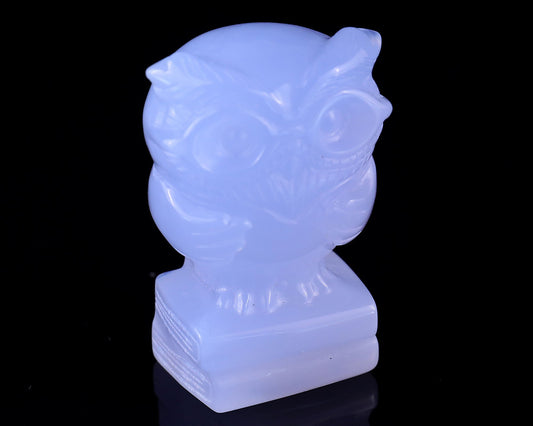 Nicedony 1.9" Blue Chalcedony Hand Carved Crystal Owl Sculpture