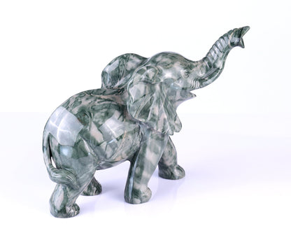 Nicedony 10.0" Jiulong Jade Hand Carved Crystal Elephant Sculpture - View 4