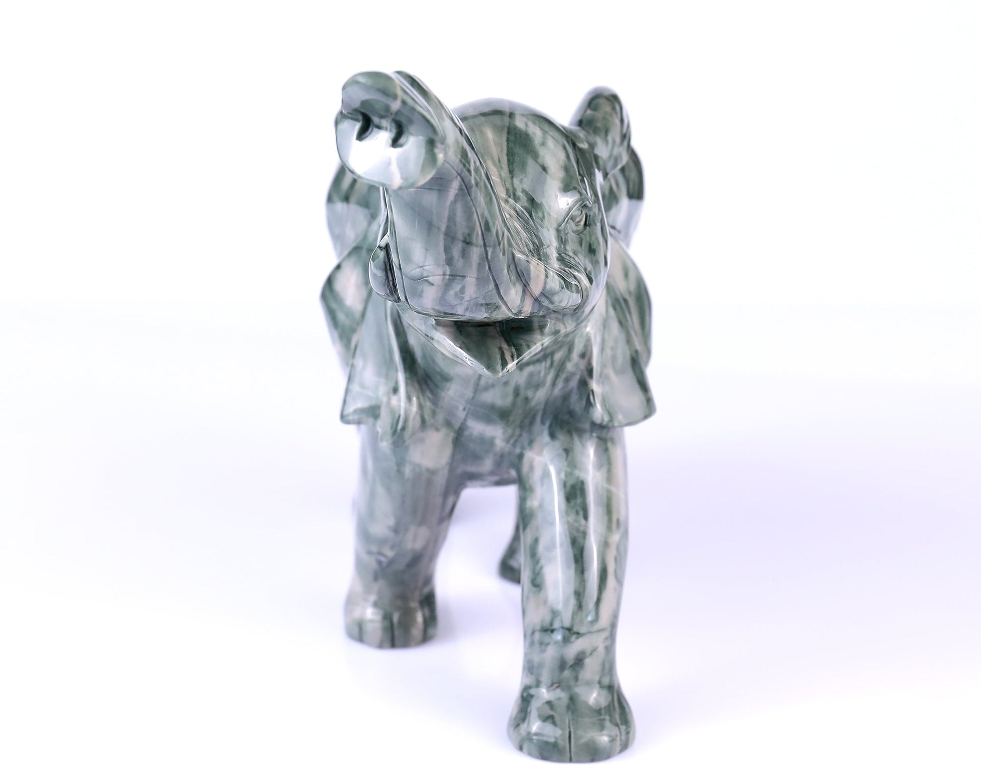 Nicedony 10.0" Jiulong Jade Hand Carved Crystal Elephant Sculpture - View 2