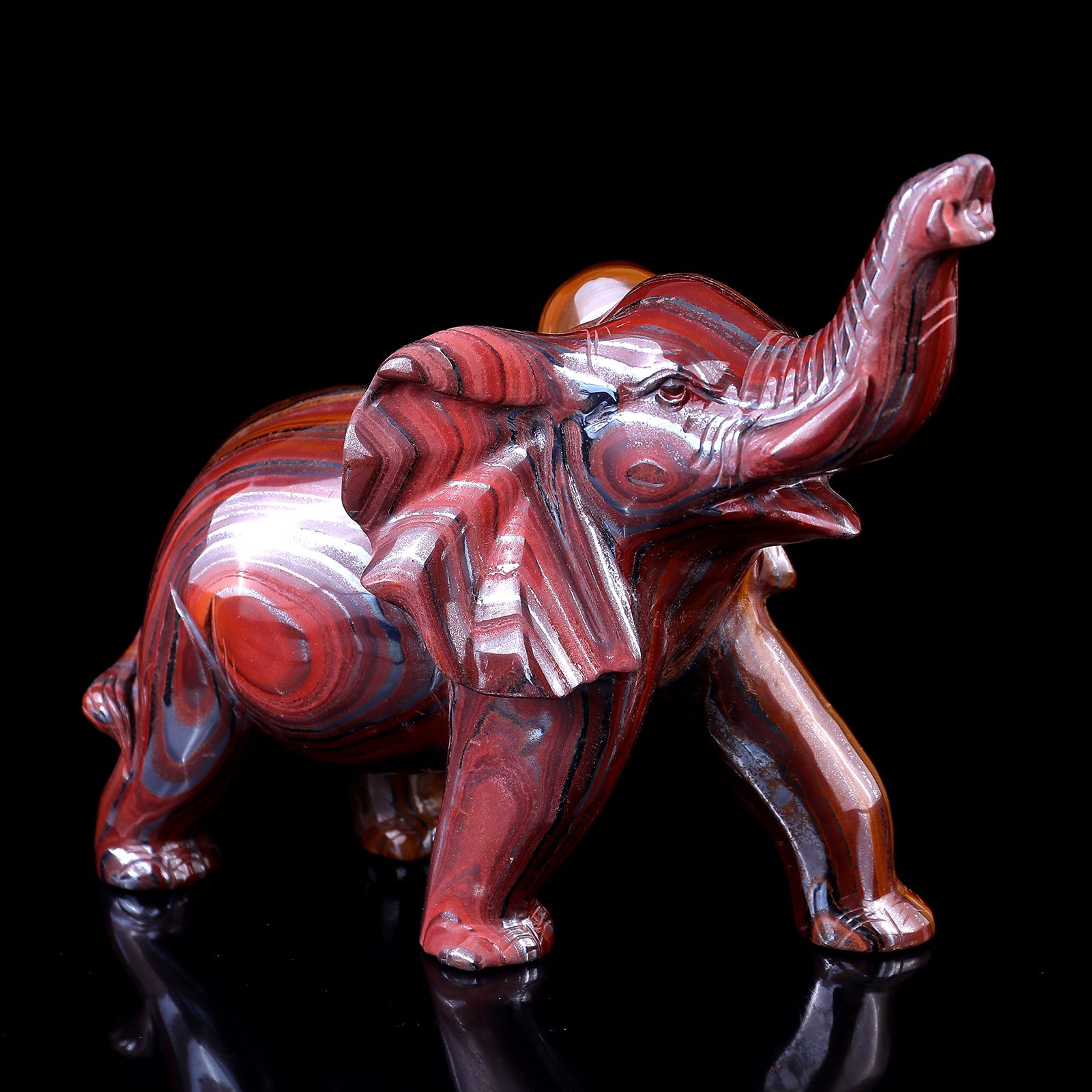 Nicedony 10.0" Tiger Iron Eye Hand Carved Crystal Elephant Sculpture - View 2