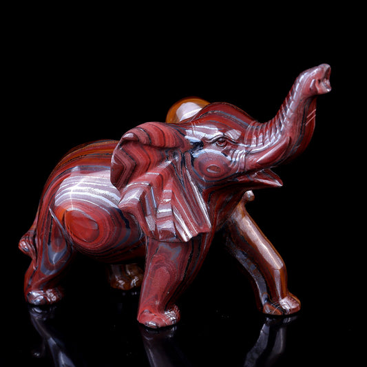 Nicedony 10.0" Tiger Iron Eye Hand Carved Crystal Elephant Sculpture