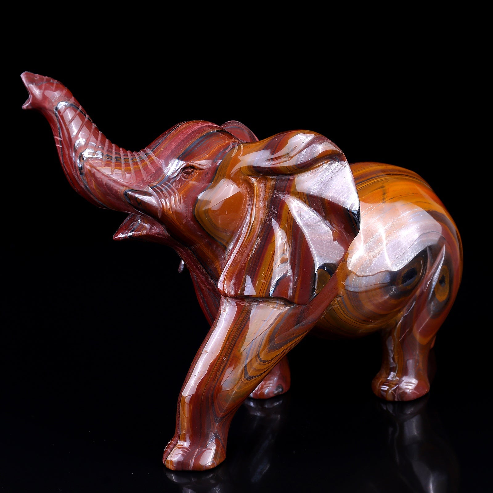 Nicedony 10.0" Tiger Iron Eye Hand Carved Crystal Elephant Sculpture - View 8
