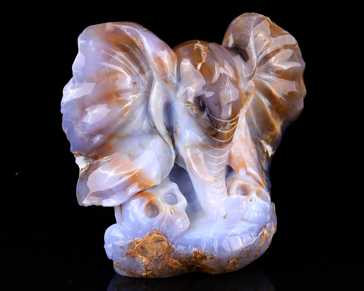Nicedony 10.2" Chalcedony Hand Carved Elephant Head and Skull