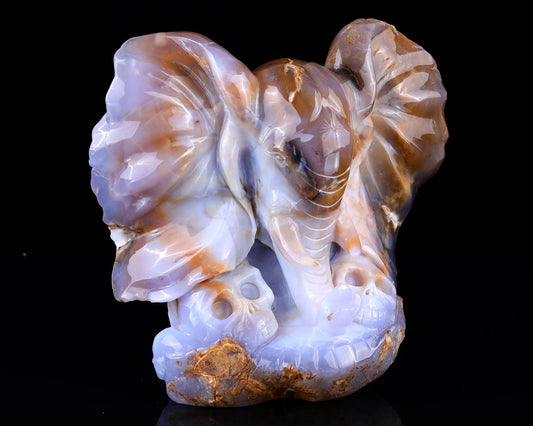 Nicedony 10.2" Chalcedony Hand Carved Elephant Head and Skull