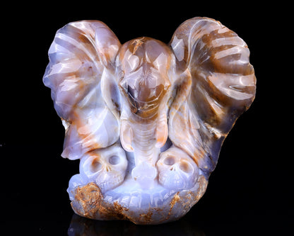 Nicedony 10.2" Chalcedony Hand Carved Elephant Head and Skull - View 2