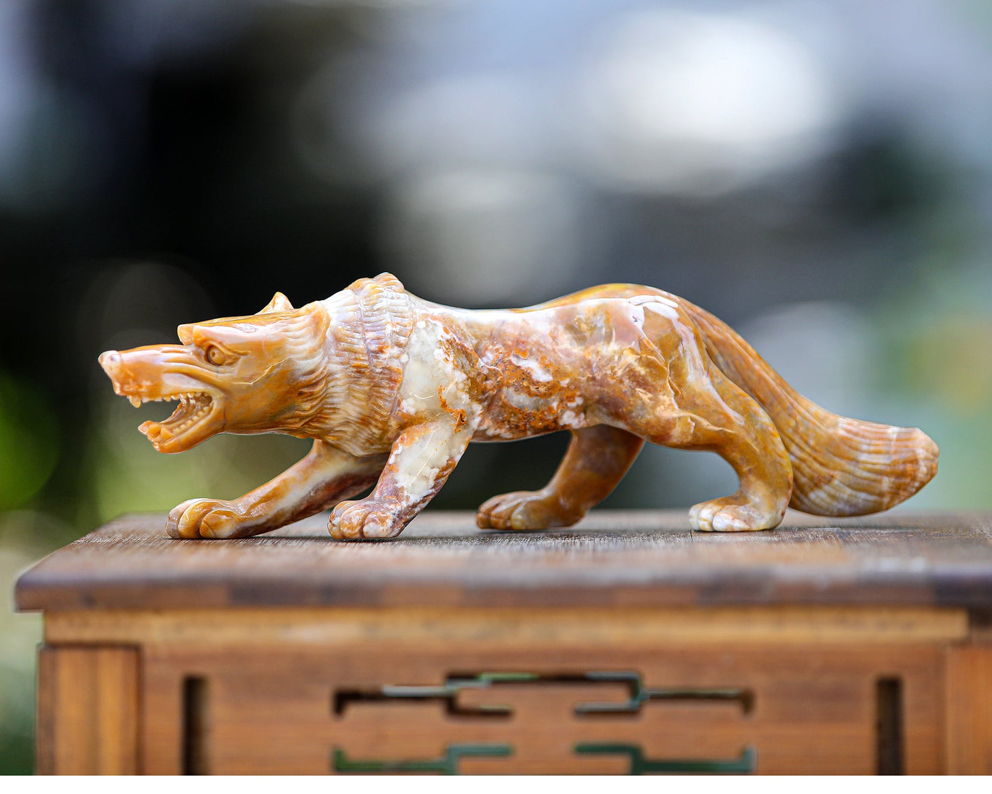 Nicedony 10.2" Chalcedony Hand Carved Crystal Wolf Sculpture - View 2