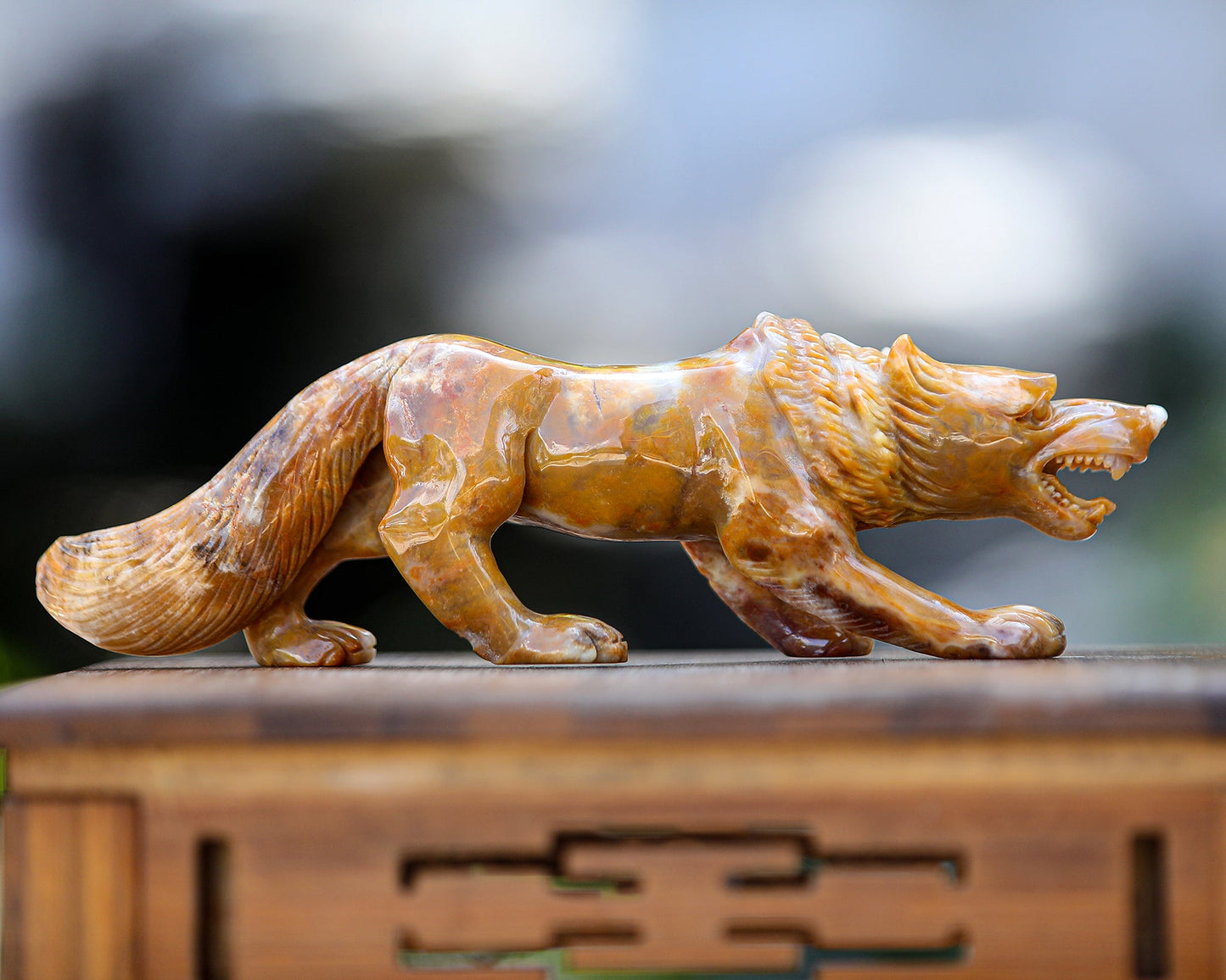 Nicedony 10.2" Chalcedony Hand Carved Crystal Wolf Sculpture - View 9