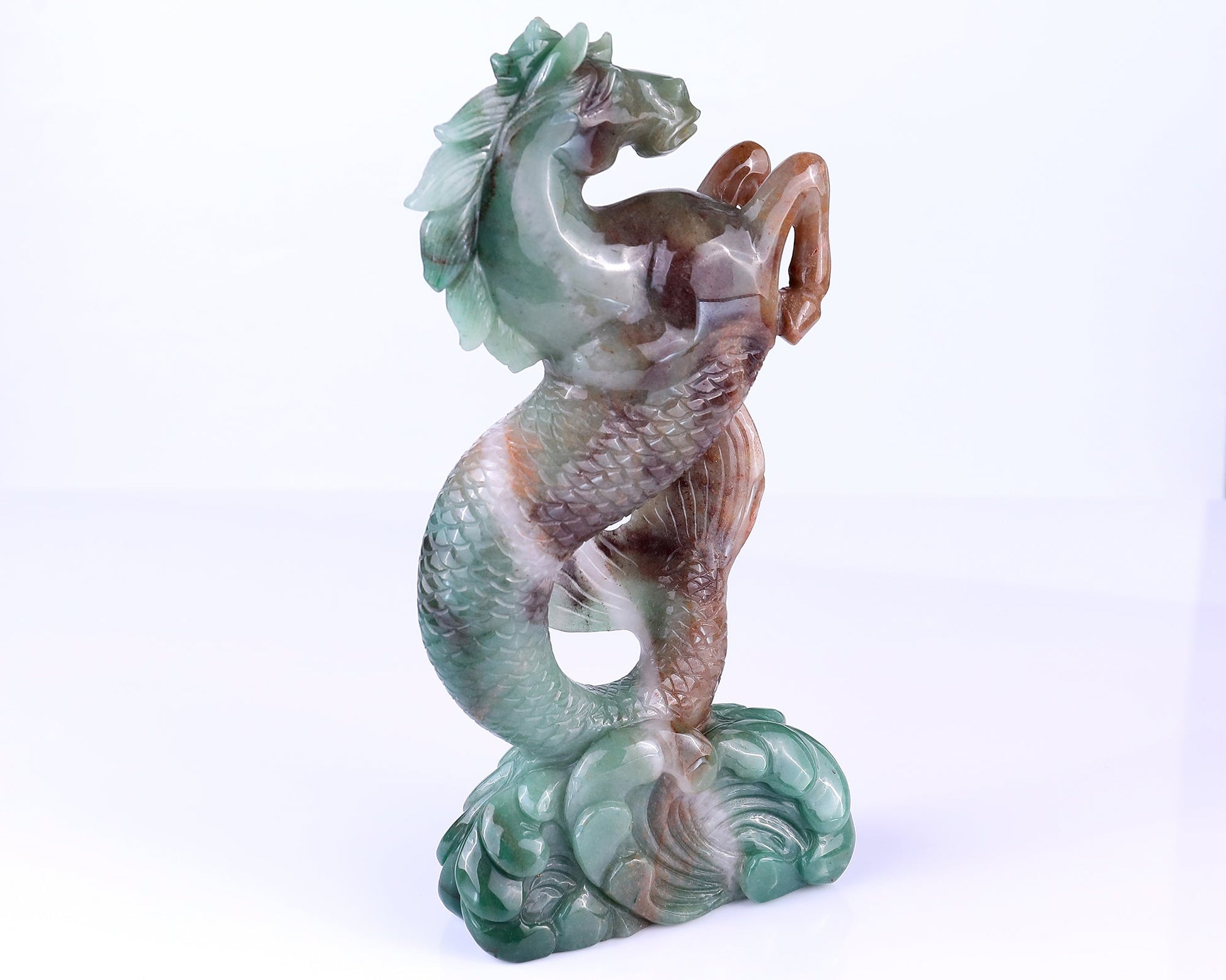 Nicedony 10.2" Green Aventurine Hand Carved Horse Head and Fishtail - View 3