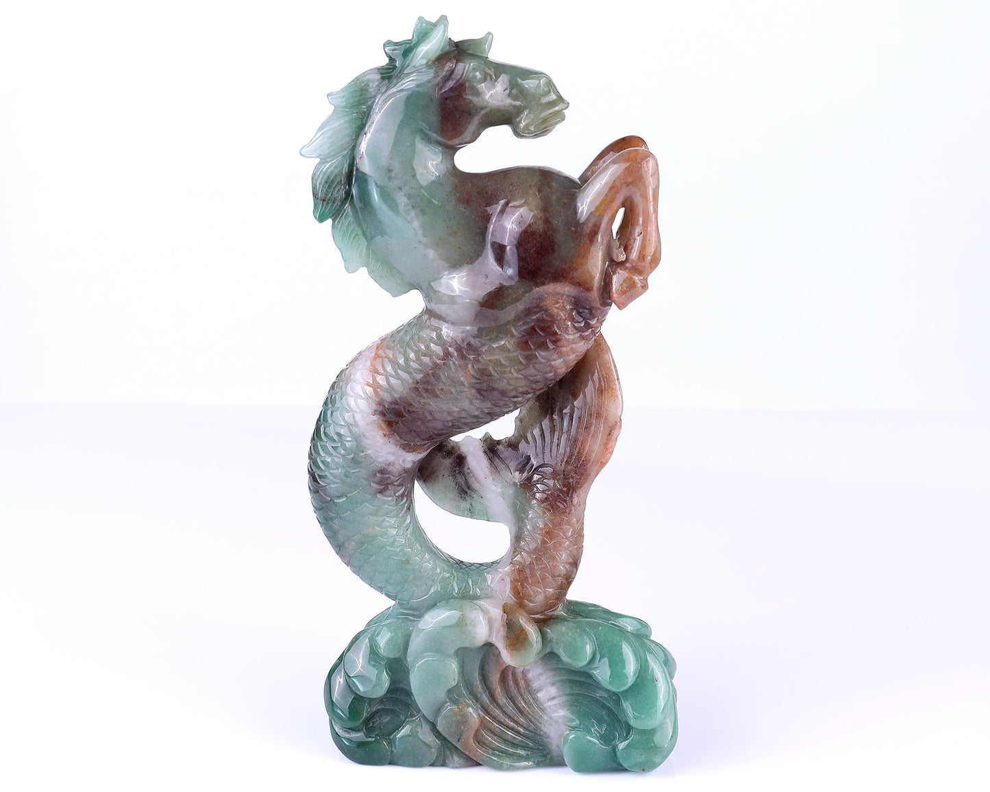 Nicedony 10.2" Green Aventurine Hand Carved Horse Head and Fishtail - View 2